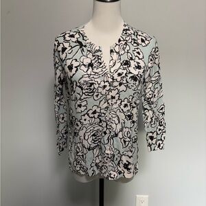 LOFT Black and White Fitted Cardigan Floral 3/4 sleeve size M